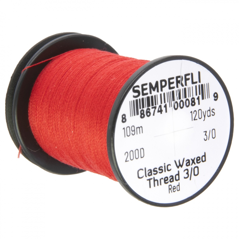Semperfli Classic Waxed Thread 3/0 120 Yards Red Fly Tying Threads (Product Length 120 Yds / 109m)
